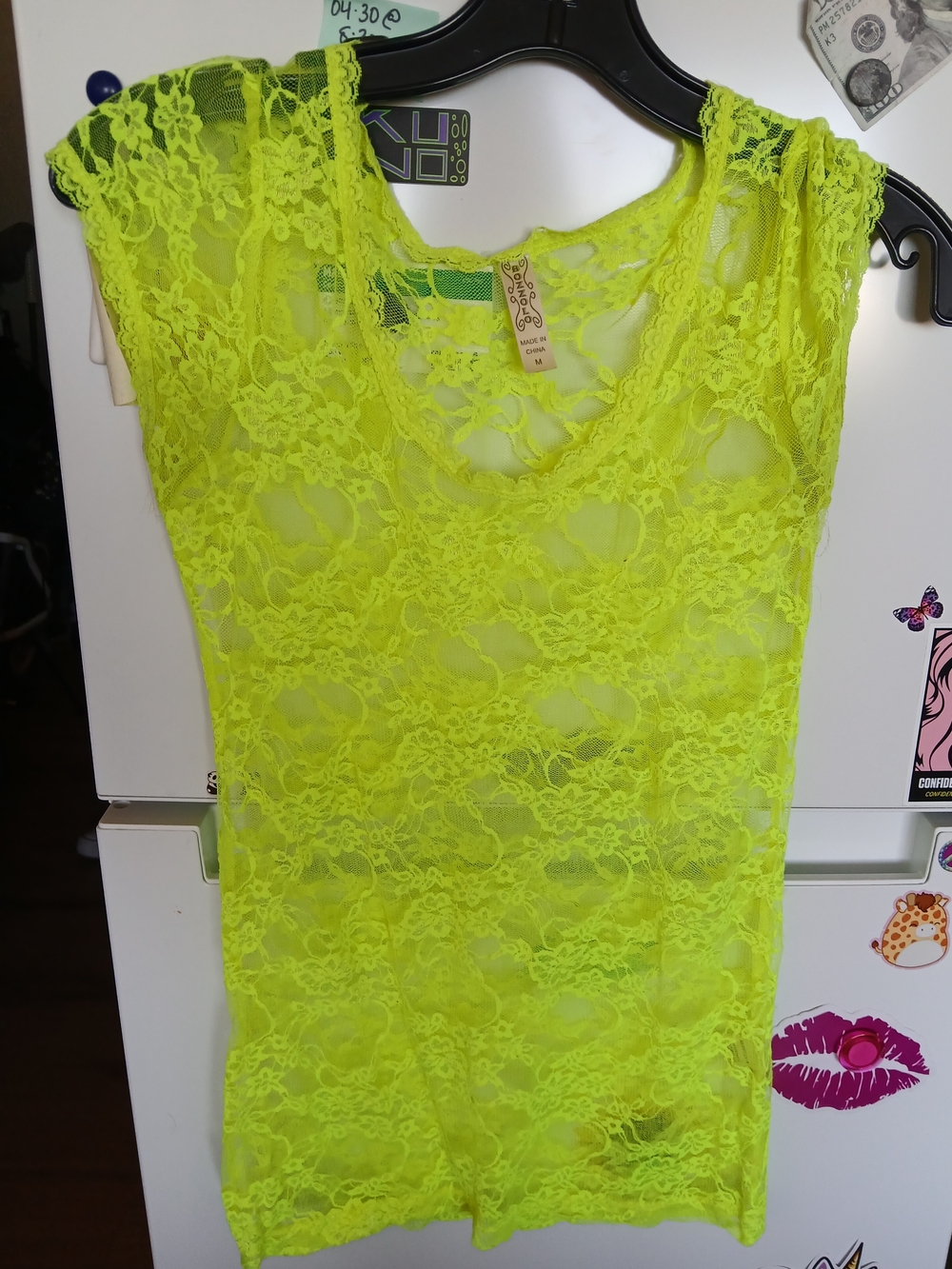 Bozzolo Neon Yellow Lace Short Sleeve Tee